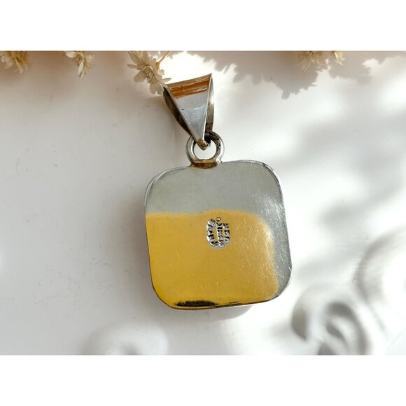 Lapis Lazuli Gemstone Square Sterling Silver Southwest 925 Vintage Pendant - Picture 5 of 10